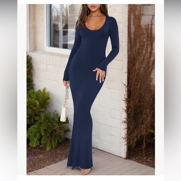 Long Sleeve Navy Long Dress - Picture 1 of 4